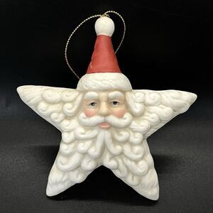 Vintage Midwest Imports Bisque Porcelain Santa Star Christmas Ornament